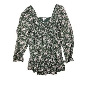 Allison + Kelly Green Floral Smocked Square Neck Peplum Mini Dress